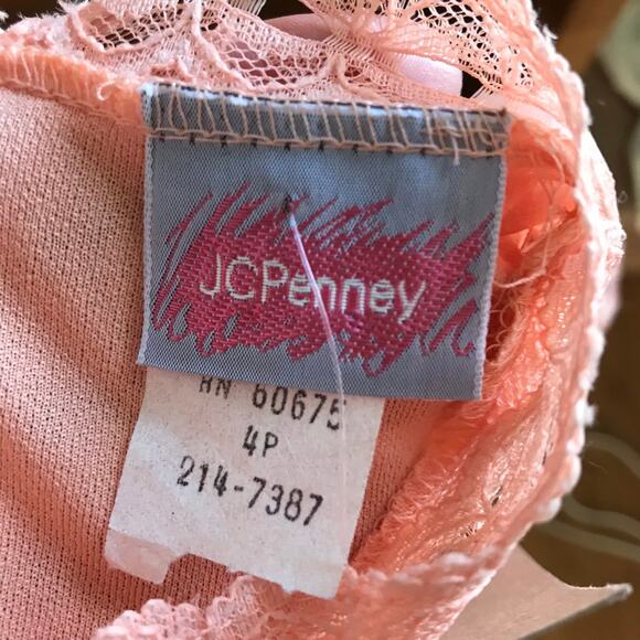 Vintage Peach JCPenney Long Sleeve Dress, 1980s Spring Dress Sz 4 or Small - Picture 8 of 8